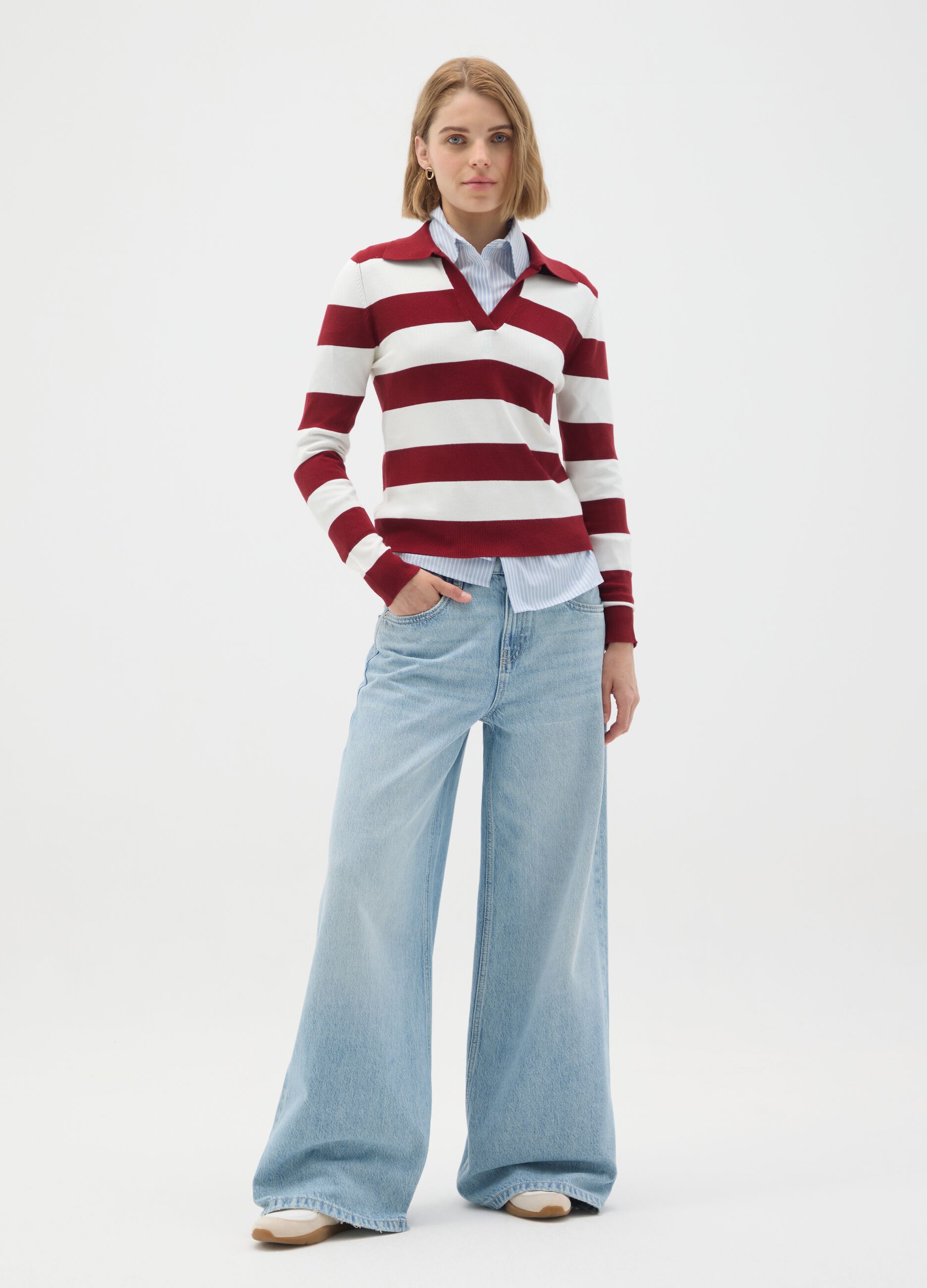 Multicolour viscose blend striped regular fit jumper