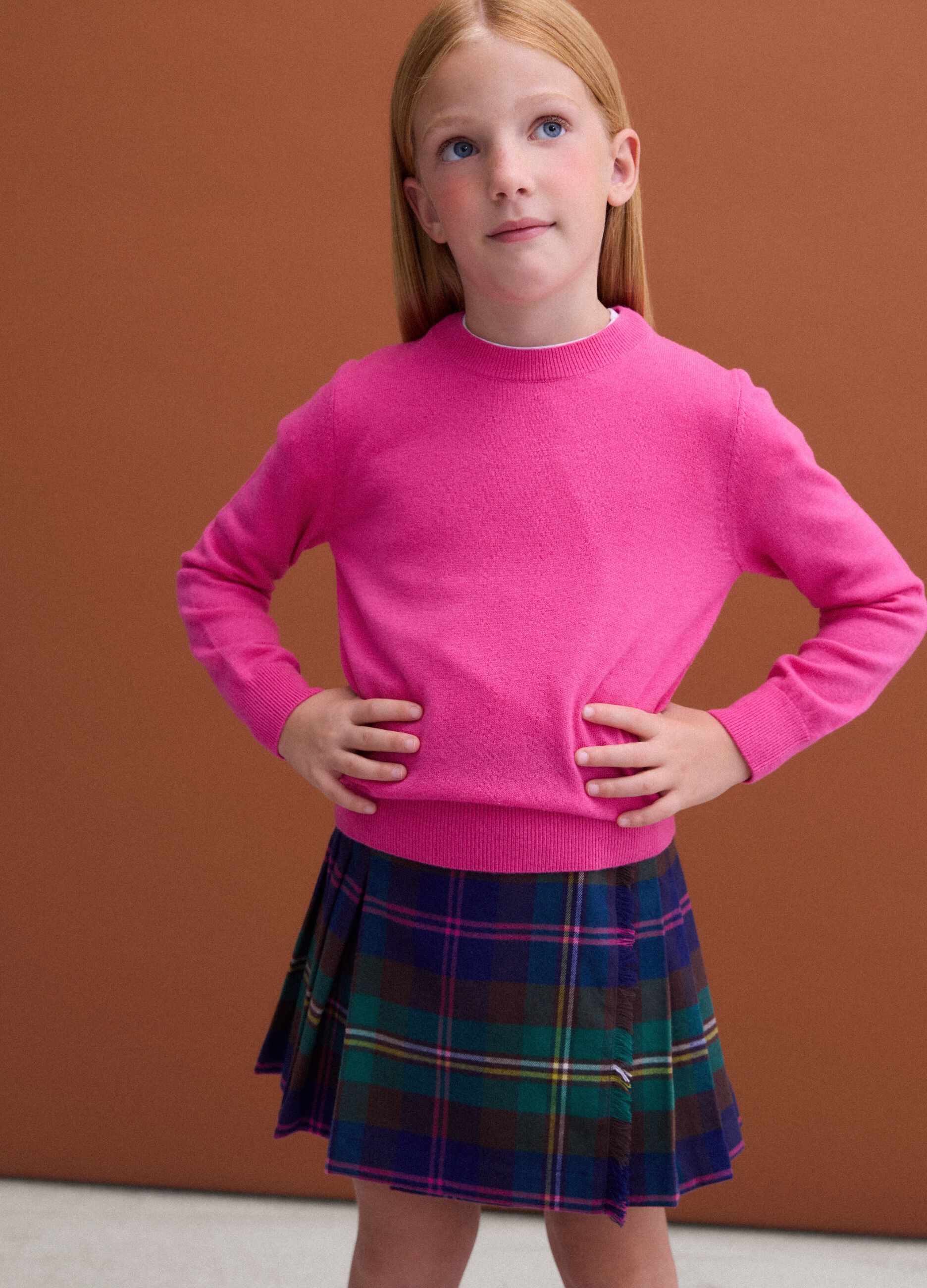 Pink pure wool long-sleeve jumper, regular fit