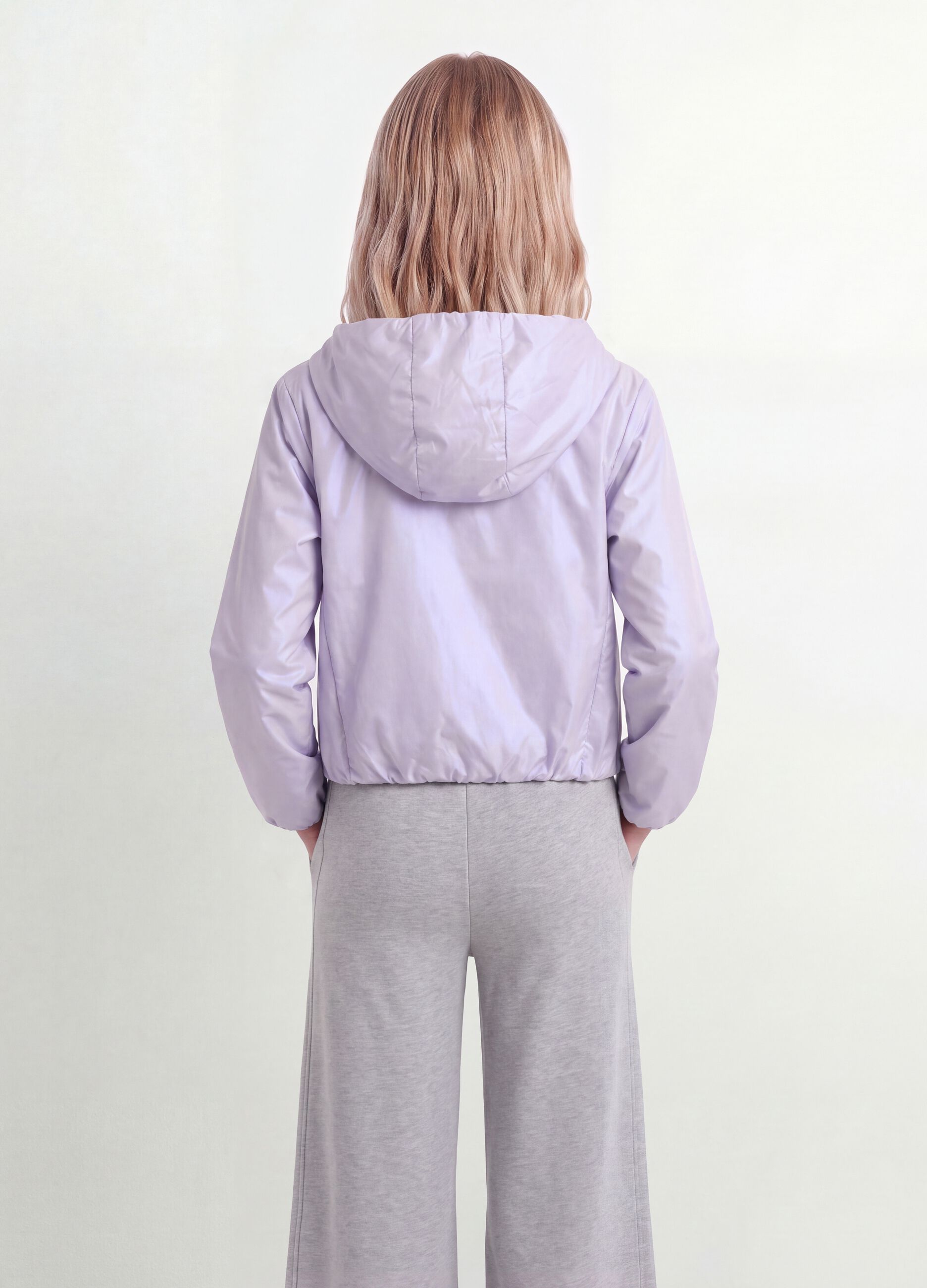 Purple hooded rain jacket with zip for girls