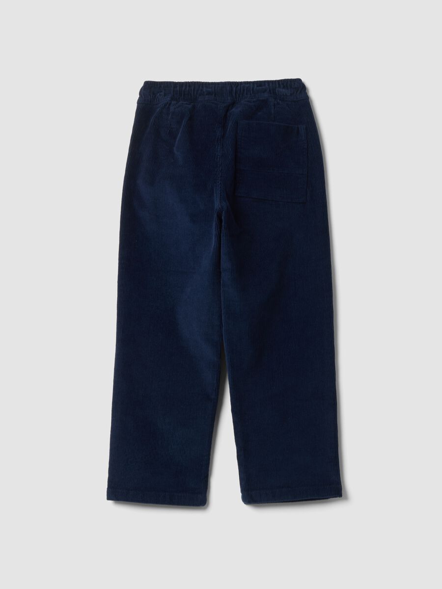 Pantaloni blu scuro in cotone elasticizzato a coste_1