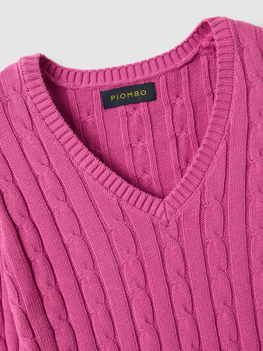 Pink pure cotton regular fit pullover with cable knit design_1