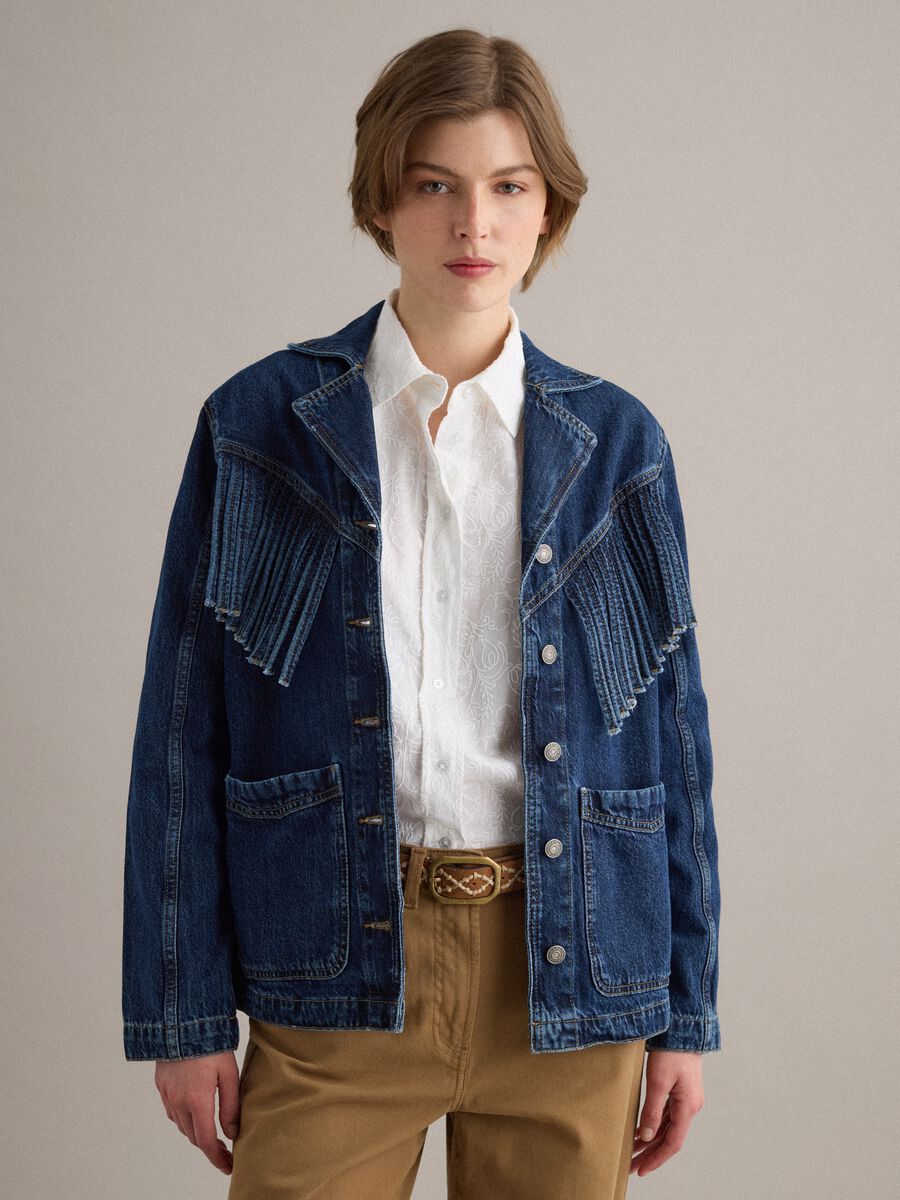 Pure cotton denim jacket regular fit with fringes_0
