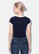 T-shirt blu in puro cotone con scollo a V e stampa frontale_2