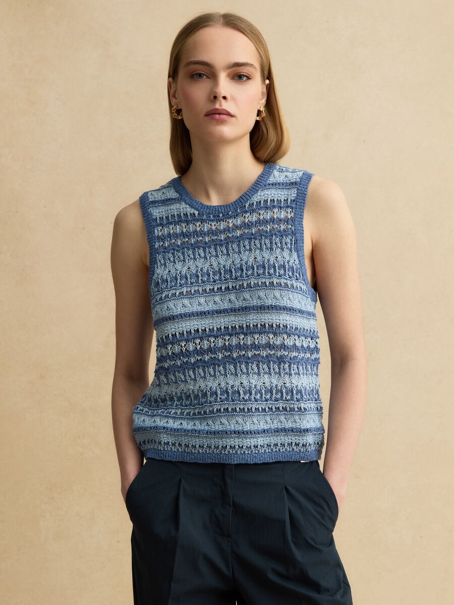 Regular Fit Tank-Top aus mehrfarbigem Baumwoll-Mix mit perforierter Textur_2