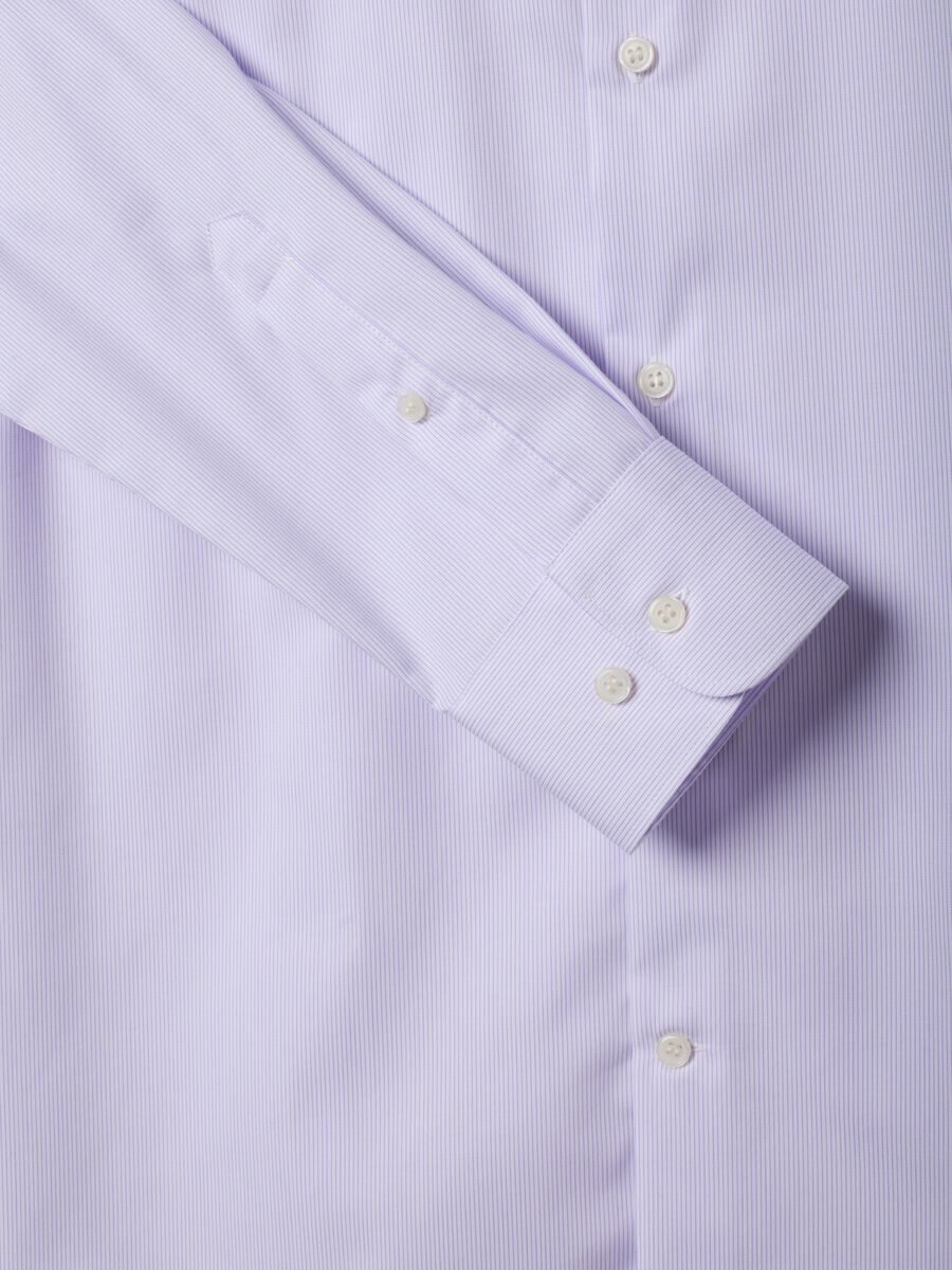 White striped pure cotton shirt with French collar, slim fit, non-iron_2