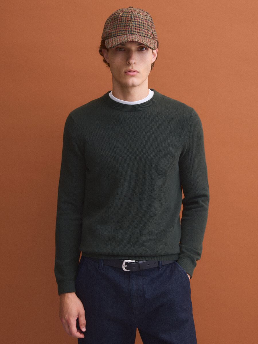 Green pure cotton crew-neck jumper, regular fit_0