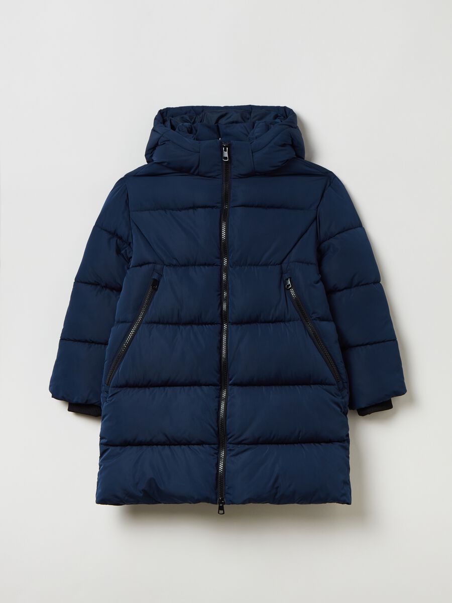 Long padded jacket with hood_0
