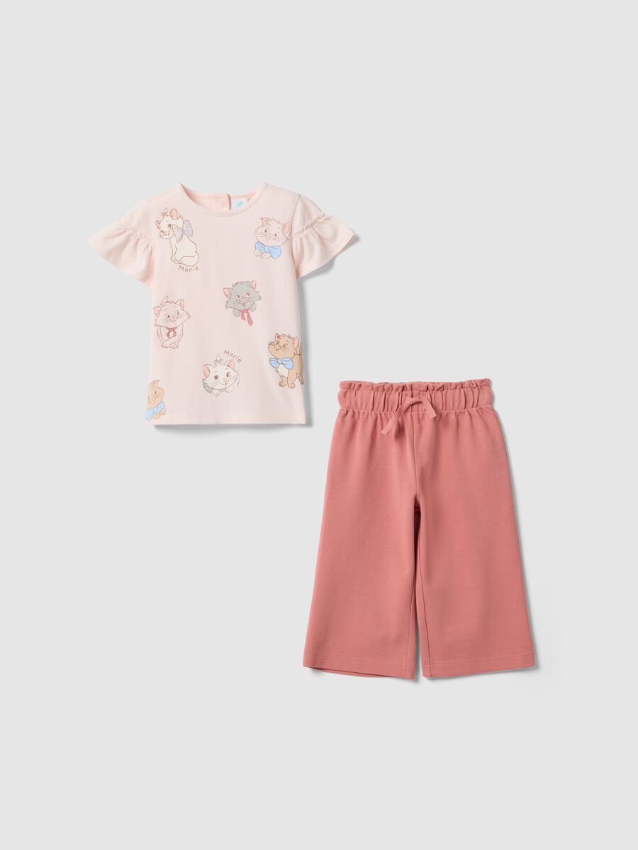 Girls' pink oversized cotton stretch top and trousers set_0