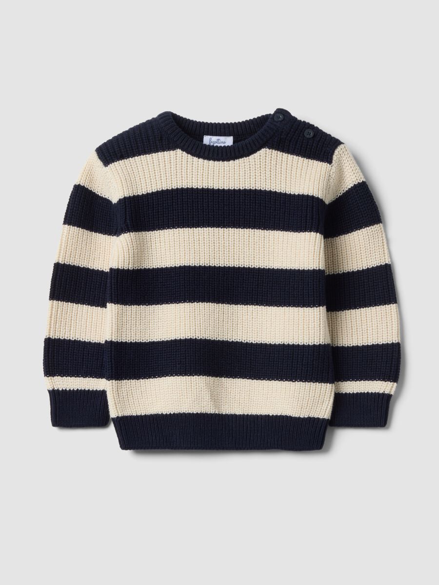 Maglia blu in puro cotone a righe con girocollo per bimbo_0