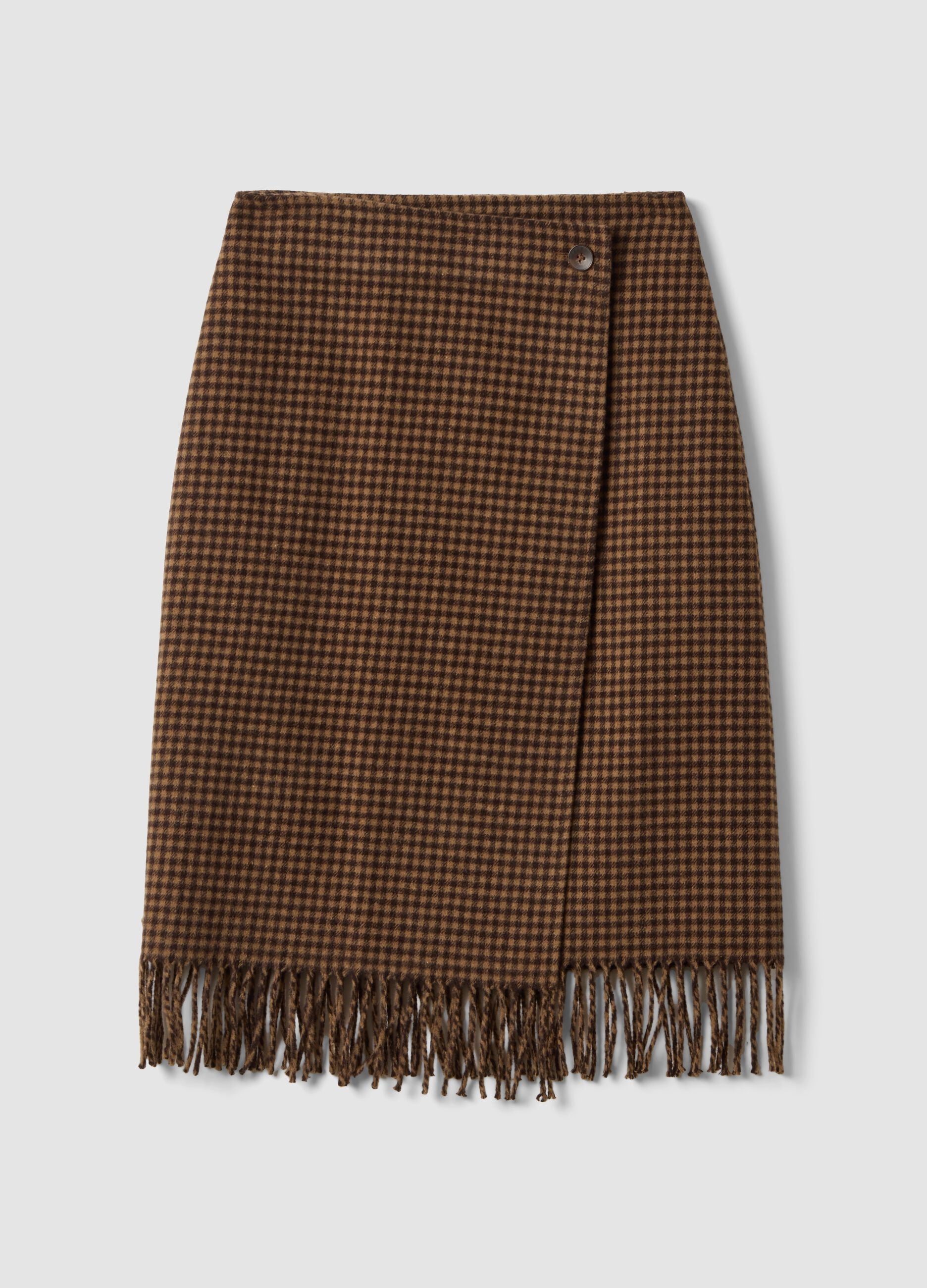 Brown and black wool-viscose blend skirt