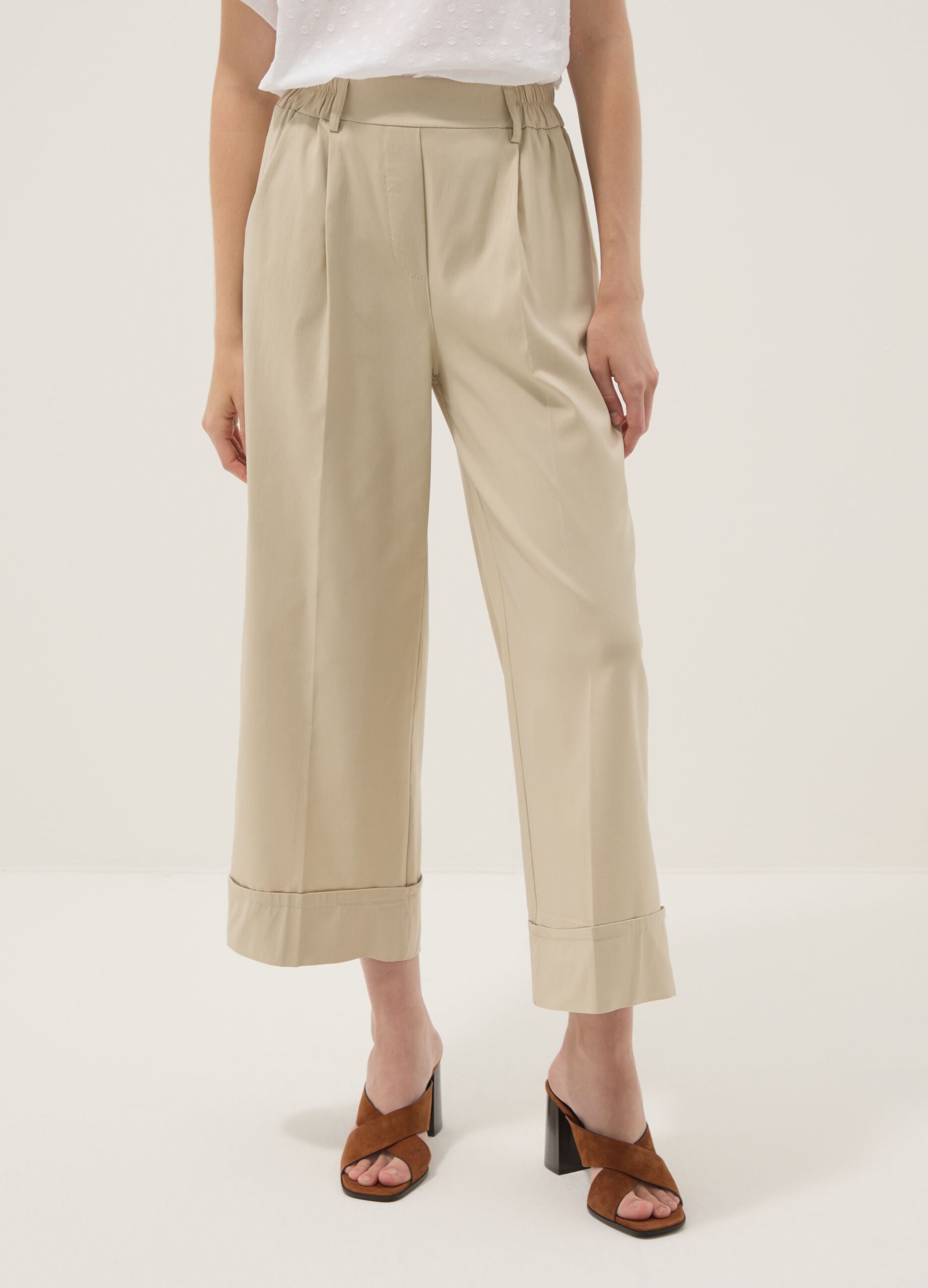 Beige Palazzo-Hose aus elastischer Viskose