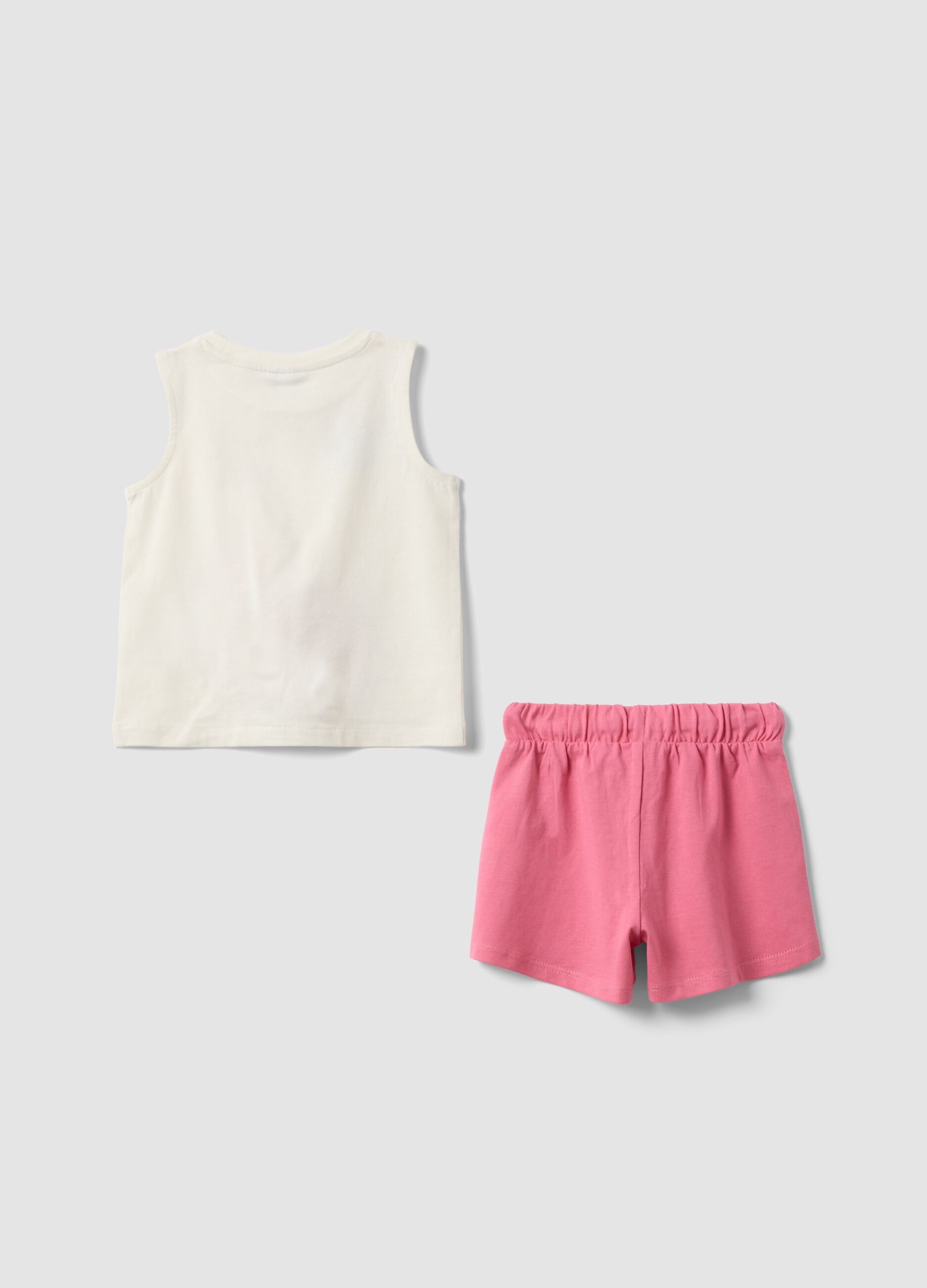 Pink and white pure cotton set with top and shorts