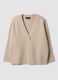 Cardigan beige in lana elasticizzata con scollo profondo a V_0