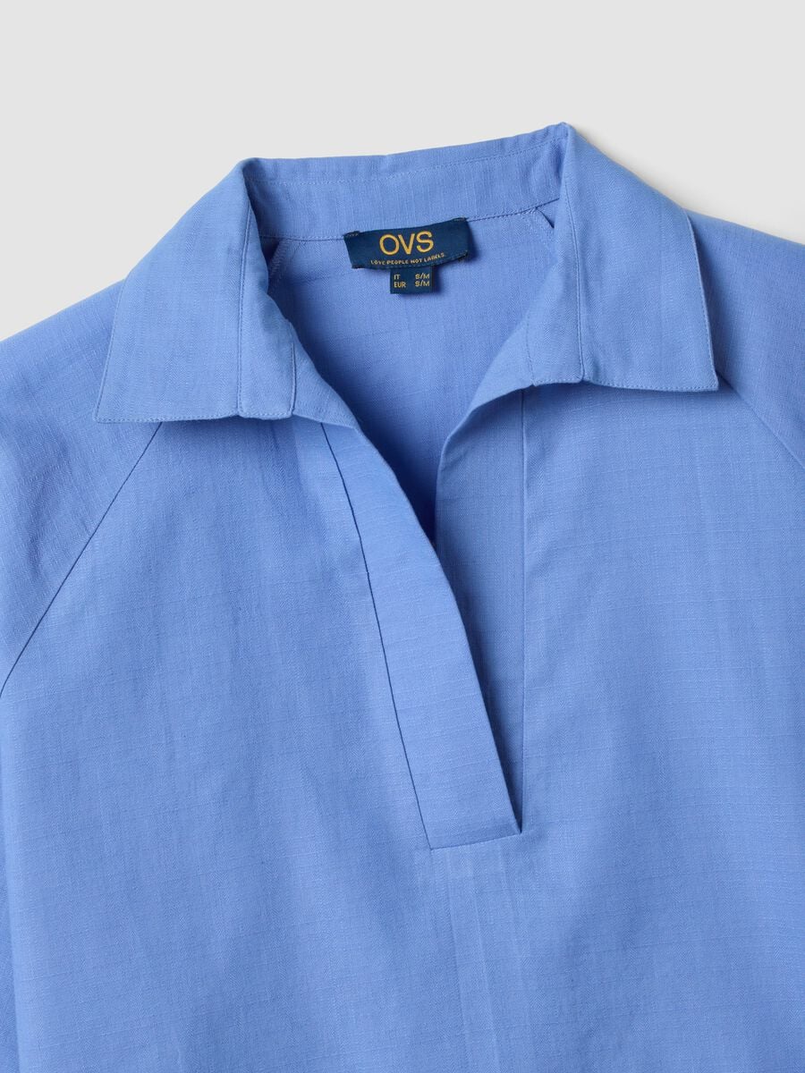 Light blue pure cotton V-neck top_5