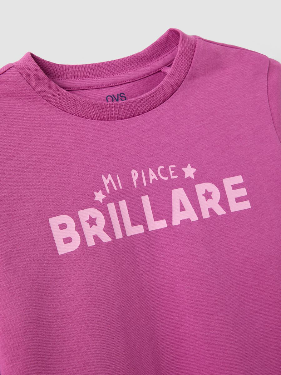 Girls' pink organic cotton T-shirt with front slogan_2