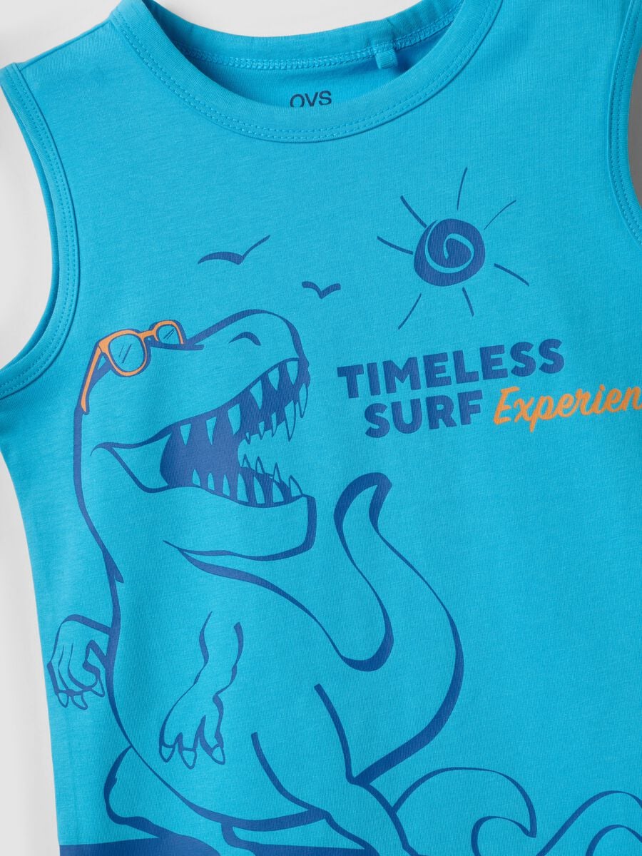 Blue pure cotton vest top with dinosaur print_2