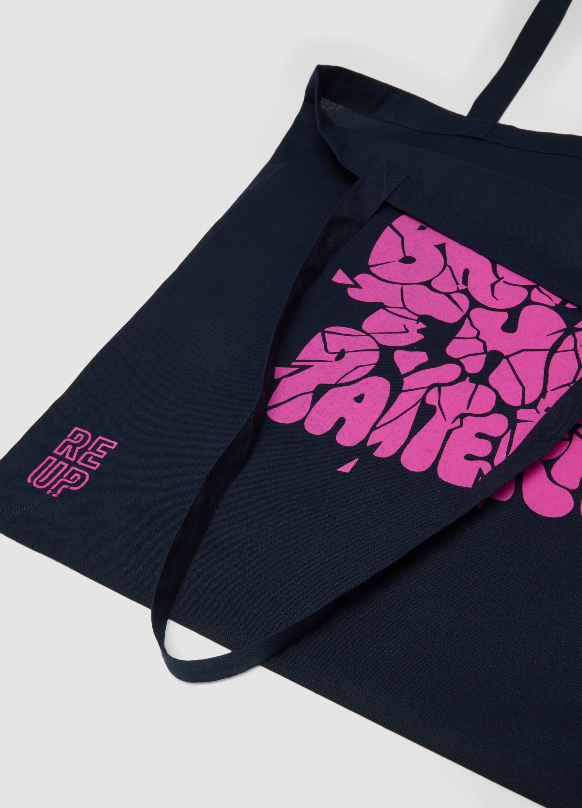 RE-UP shopper tote with "Break the Pattern" screen print