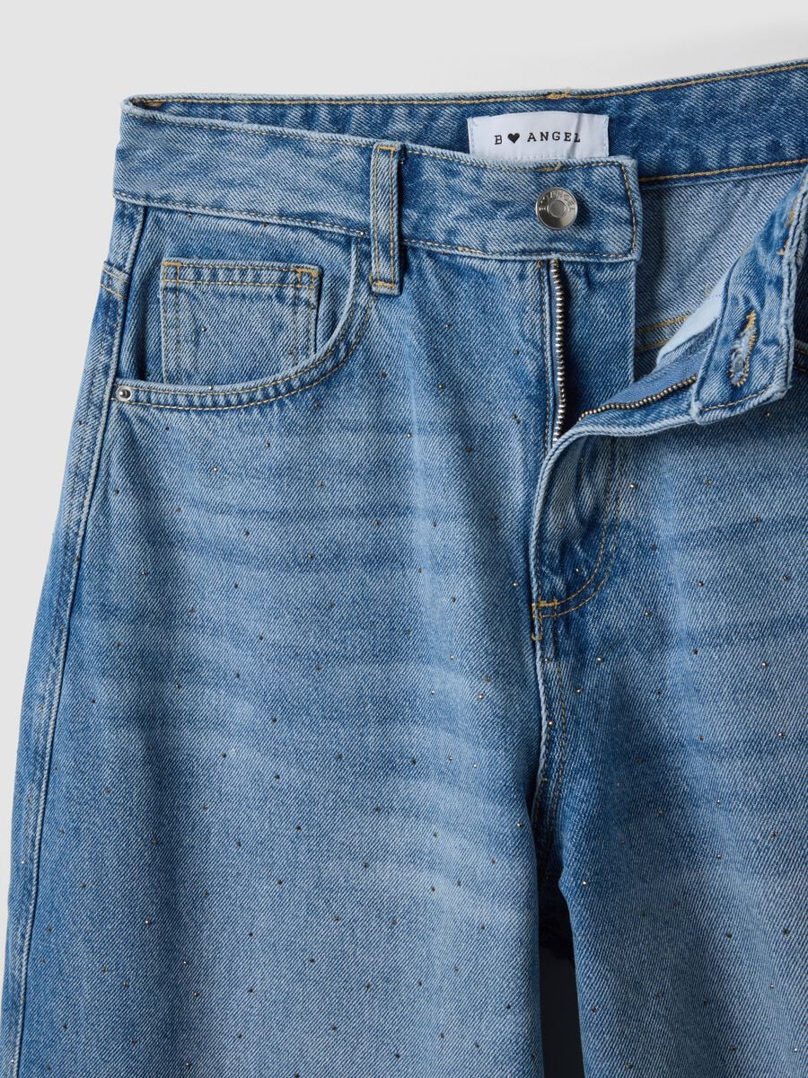 Blue pure-cotton skater-fit jeans with rhinestones_2