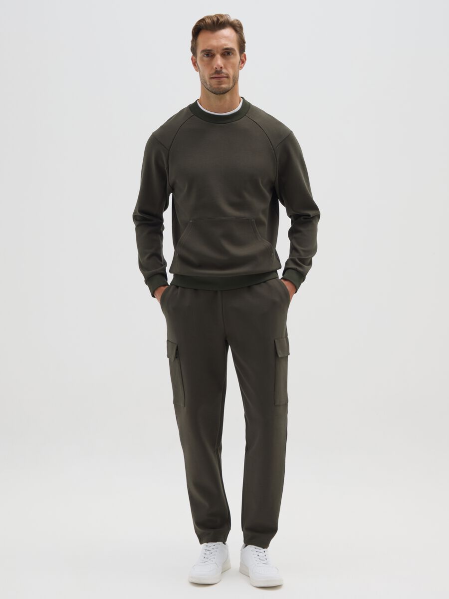 Regular fit brown cotton blend trousers_0