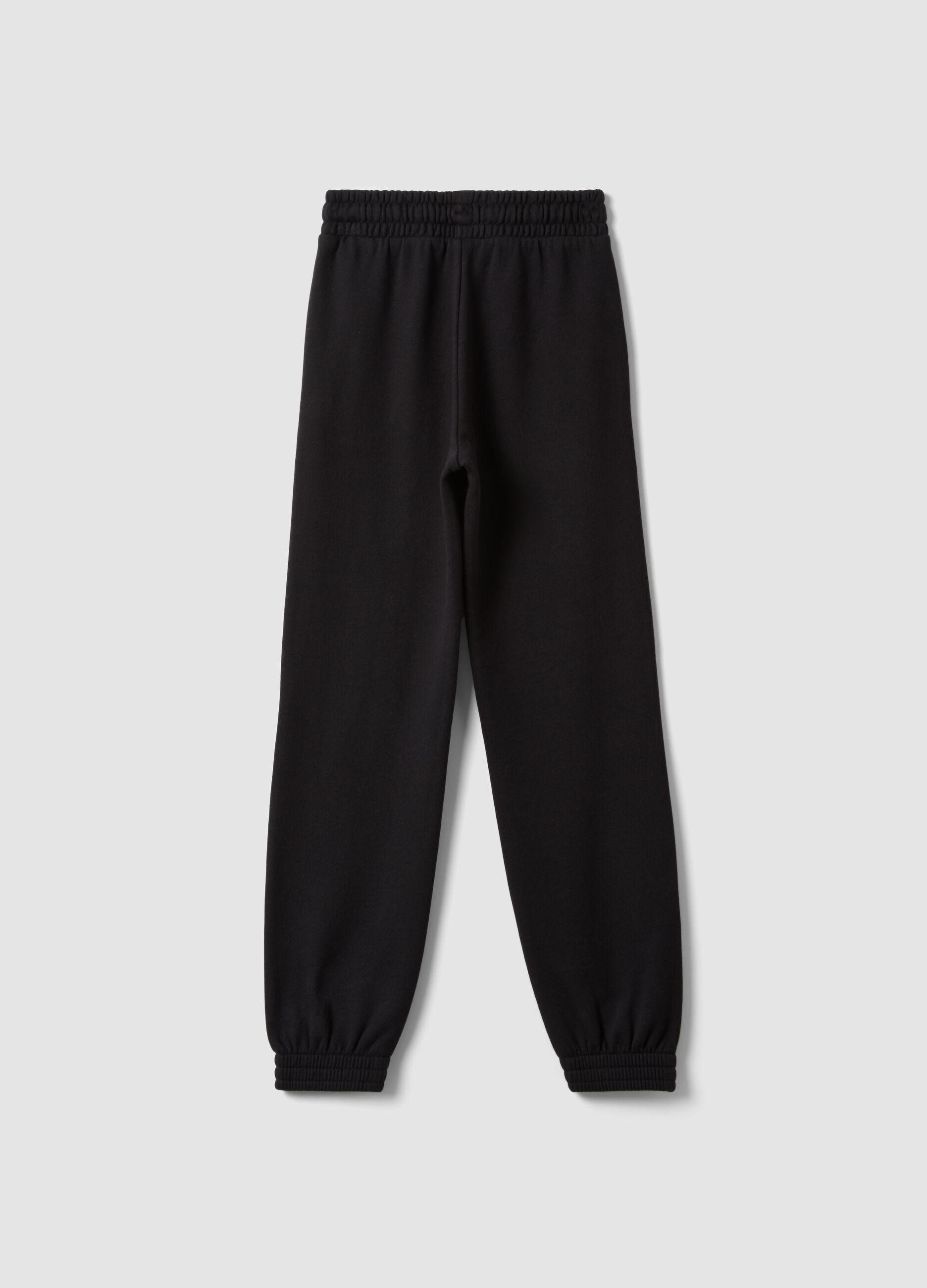 Cal&ccedil;as jogger pretas em 100% algod&atilde;o org&acirc;nico, regular fit, para rapariga