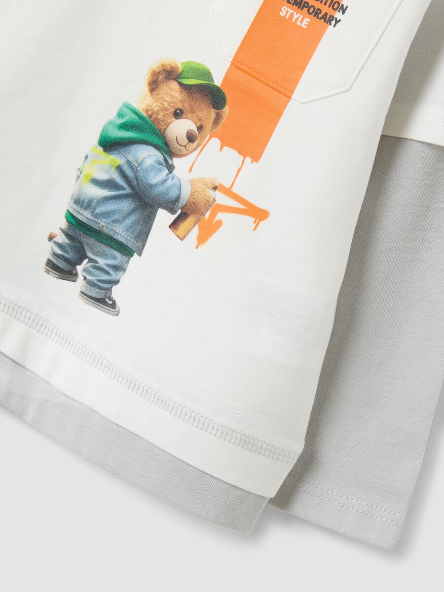 White oversized pure cotton T-shirt with print for baby boy_2