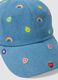 Blue denim pure cotton girl's hat with embroidery_2