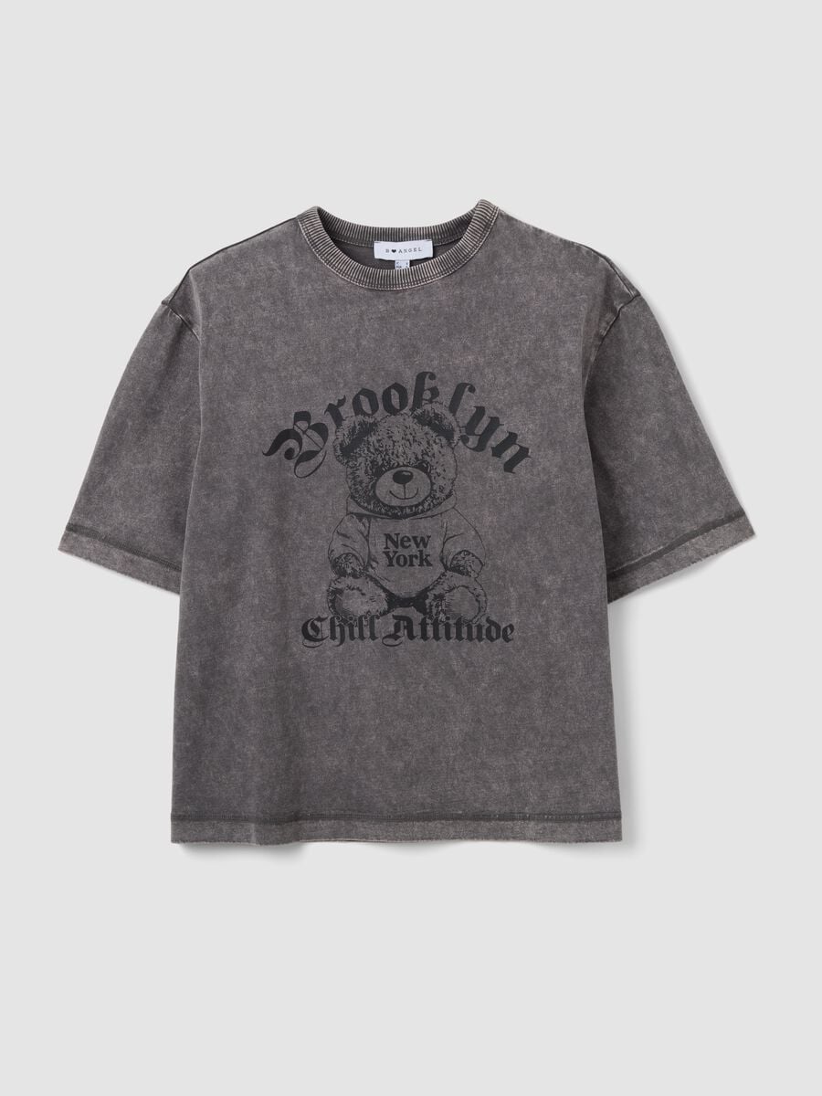 Grey pure cotton oversized T-shirt with teddy bear print_4