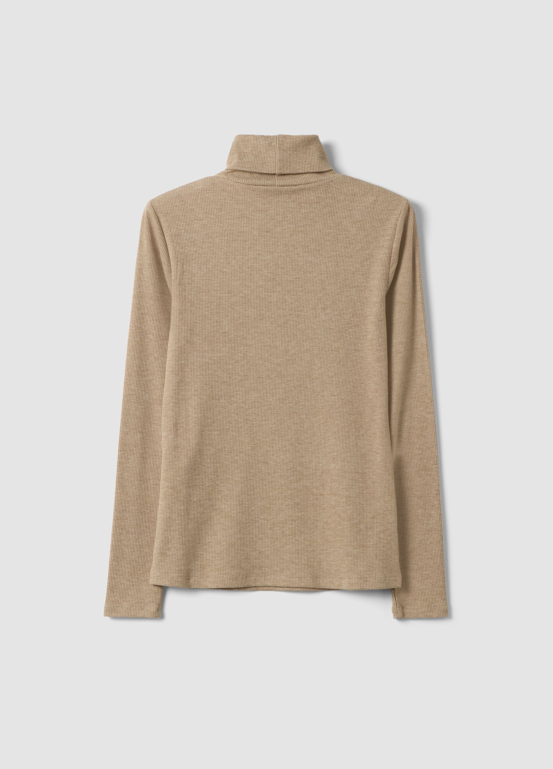 Beiger Pullover aus elastischer Viskose mit Rundhalsausschnitt, Regular Fit