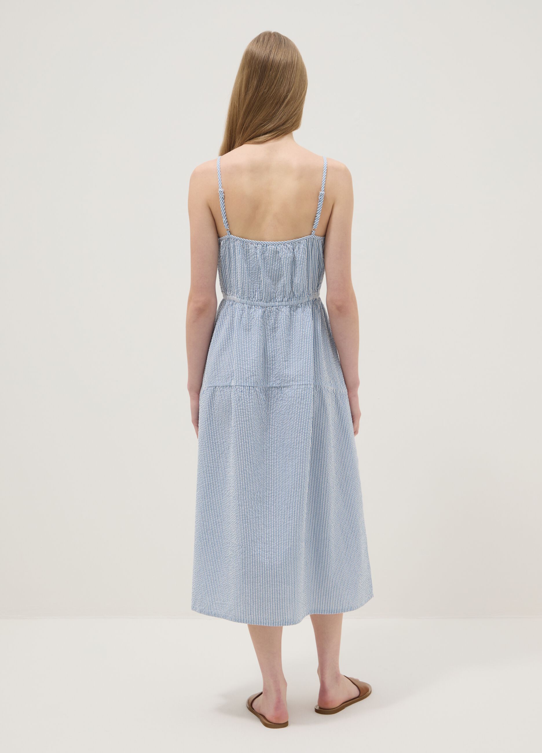 Blue striped pure cotton regular-fit dress with thin straps