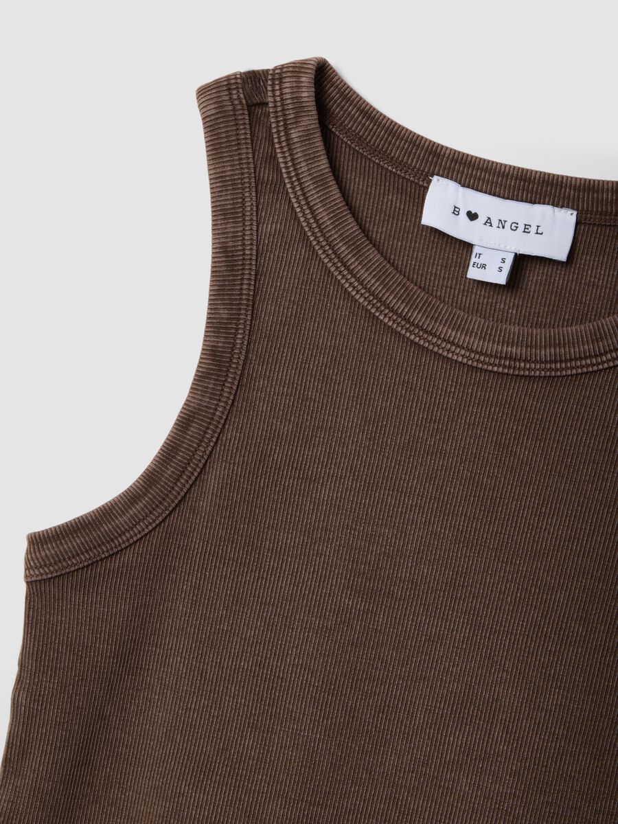 Braunes, figurbetontes Tanktop aus geripptem Stretch-Baumwollstoff_5