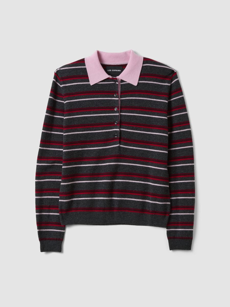 Maglia multicolor in pura lana con colletto polo fitted_4