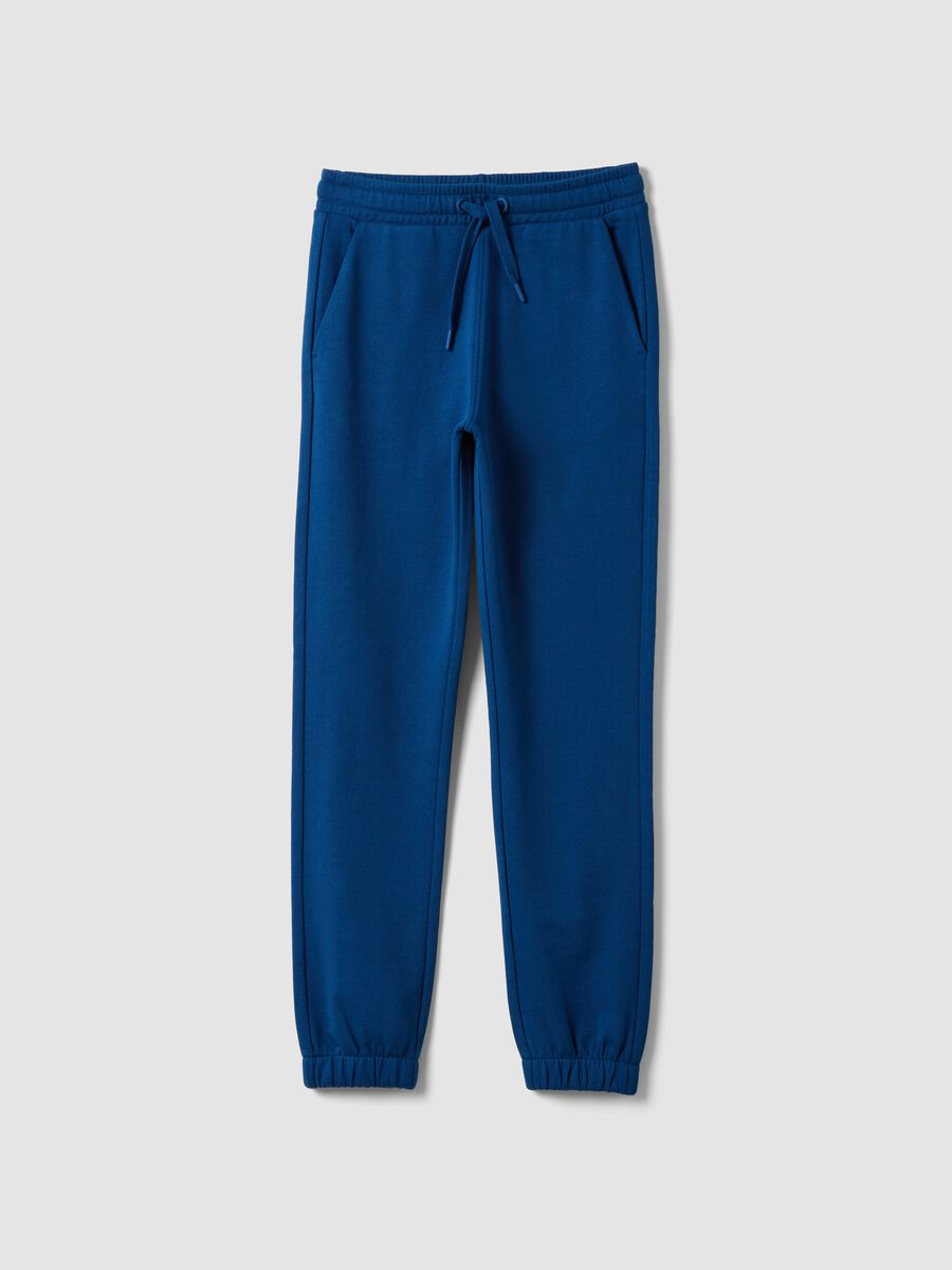 Blue organic cotton joggers with drawstring for boys_4
