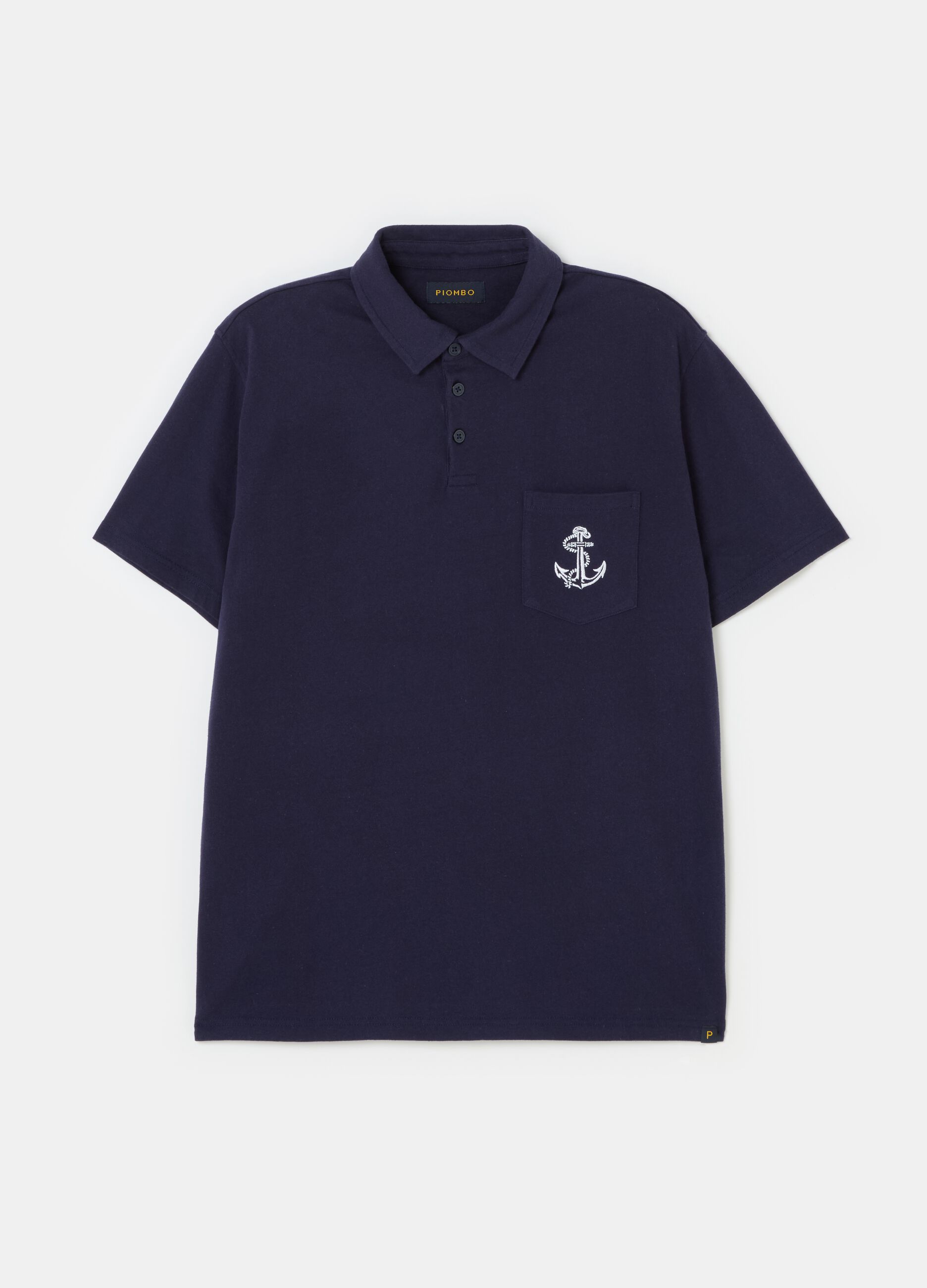 Piquet polo shirt with pocket and anchor embroidery