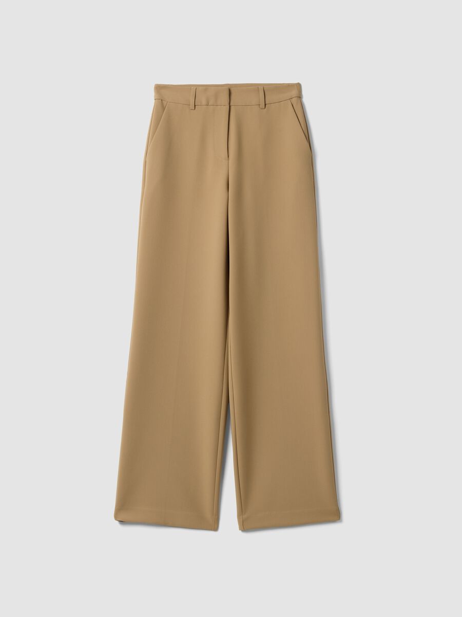 Beige straight-leg stretch viscose trousers_0