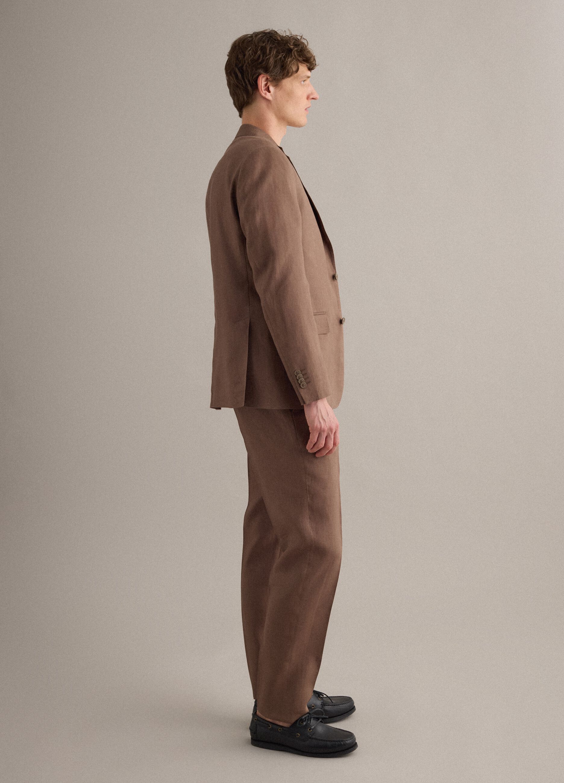 Brauner Slim-Fit-Blazer aus reinem Leinen