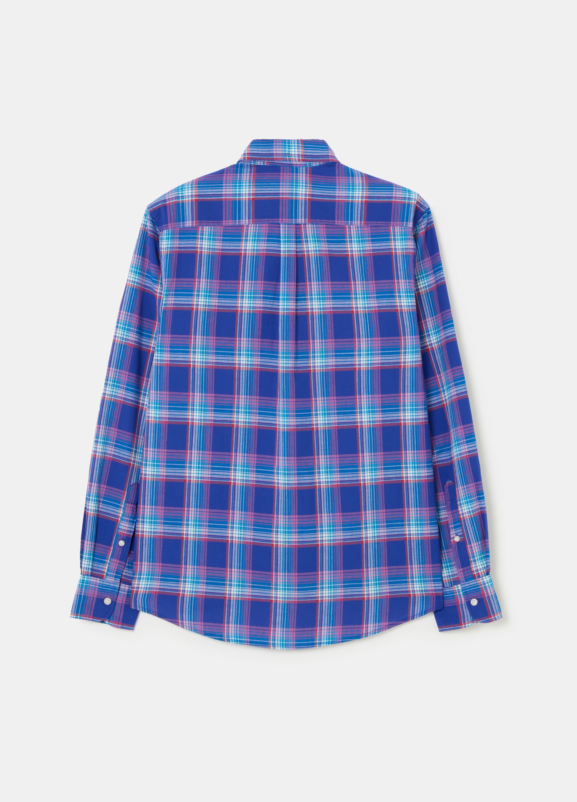 Shirt with button-down collar and check pattern