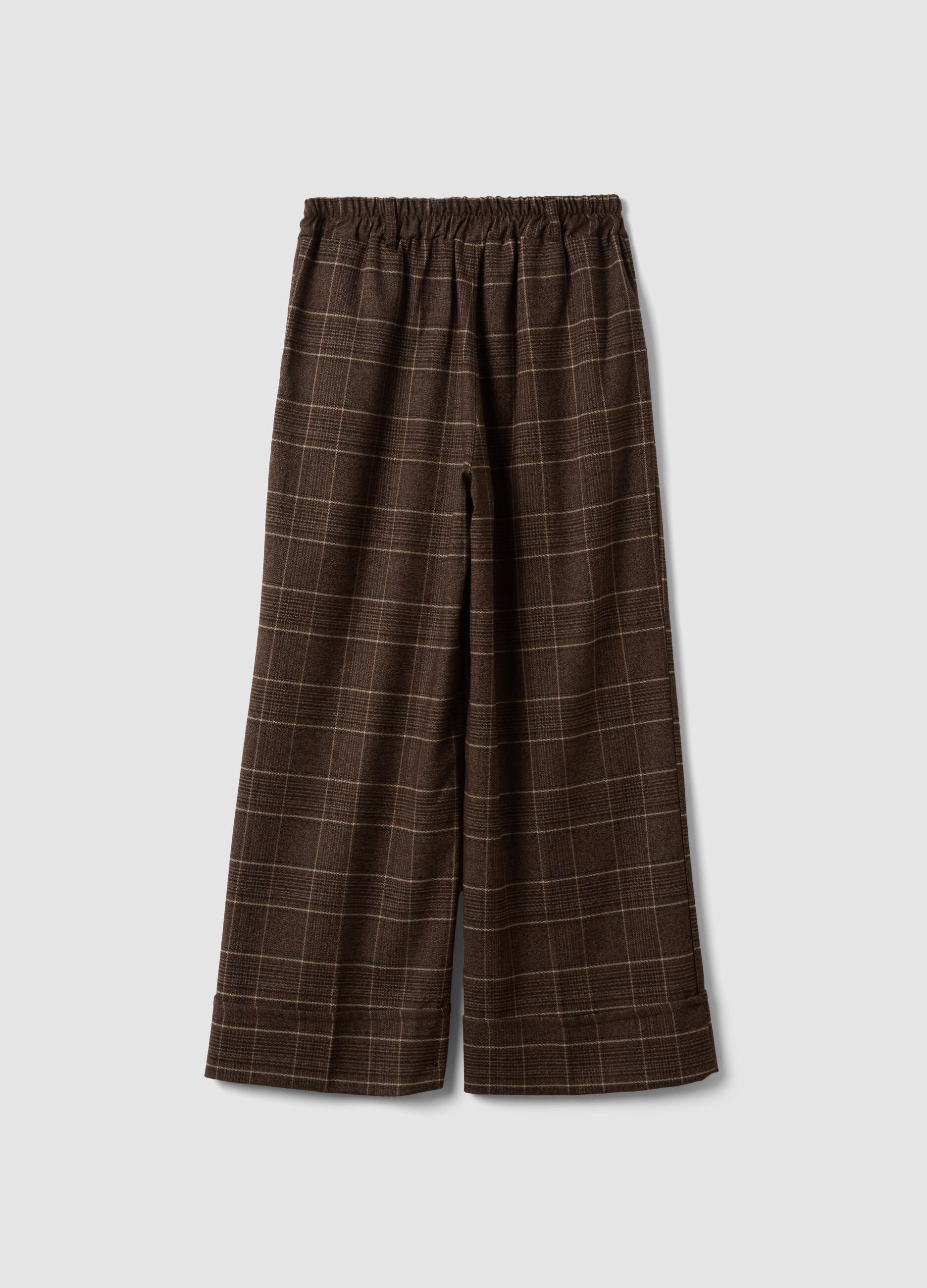 Brown checked regular-fit stretch viscose-blend trousers