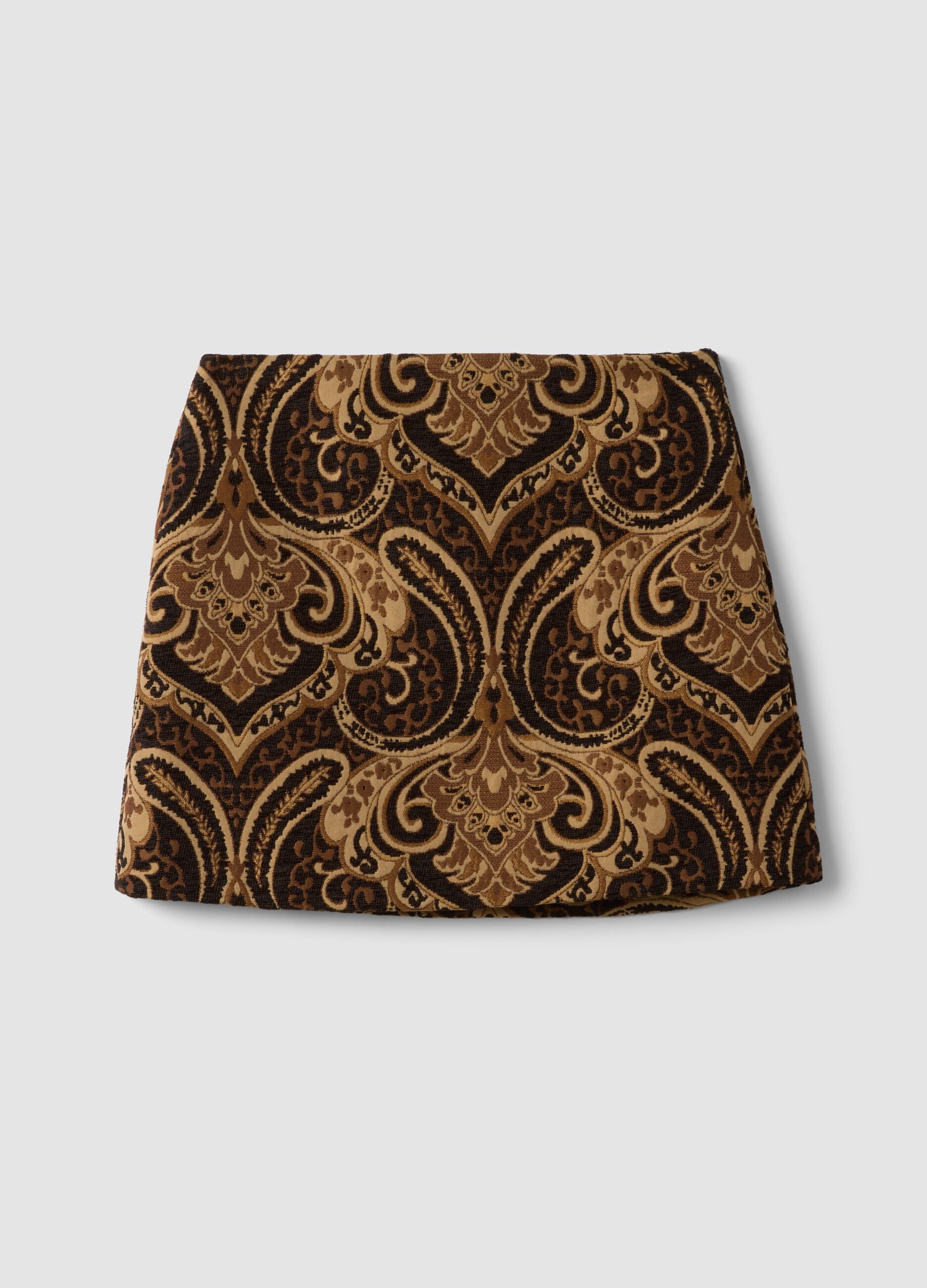 Kurzer brauner Rock mit Paisley-Muster