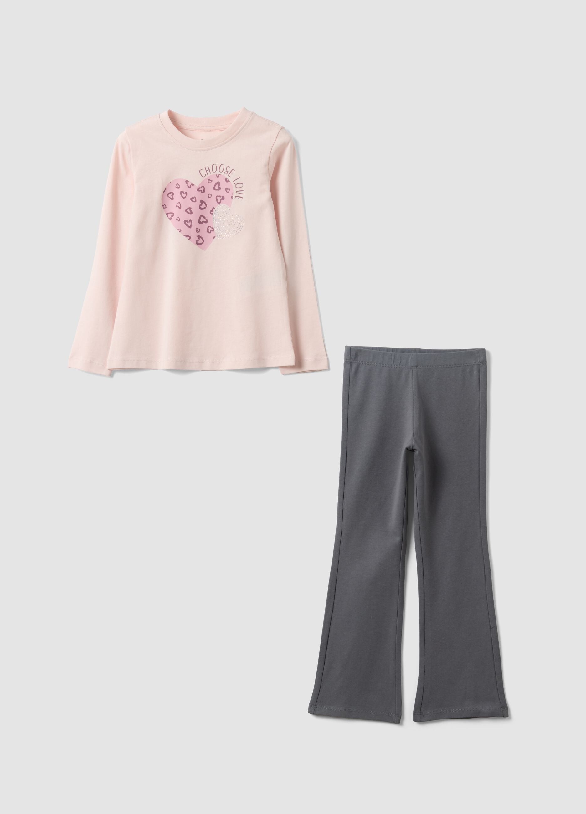 Pink and grey pure cotton jogging set with heart print for girls