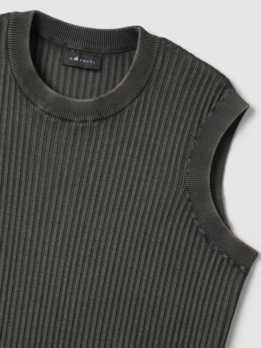 Oversize fit grey ribbed pure cotton vest_5