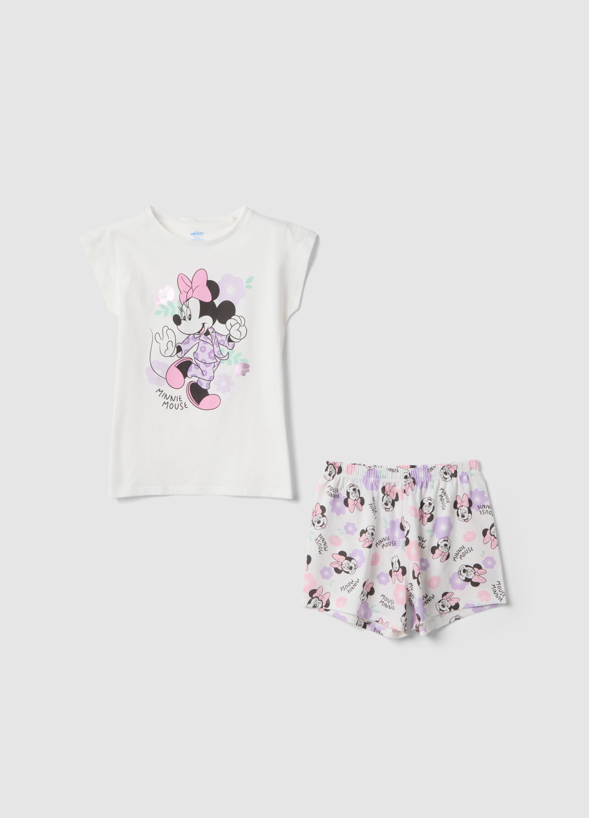 Girls' white pure cotton regular fit pyjamas featuring Minnie