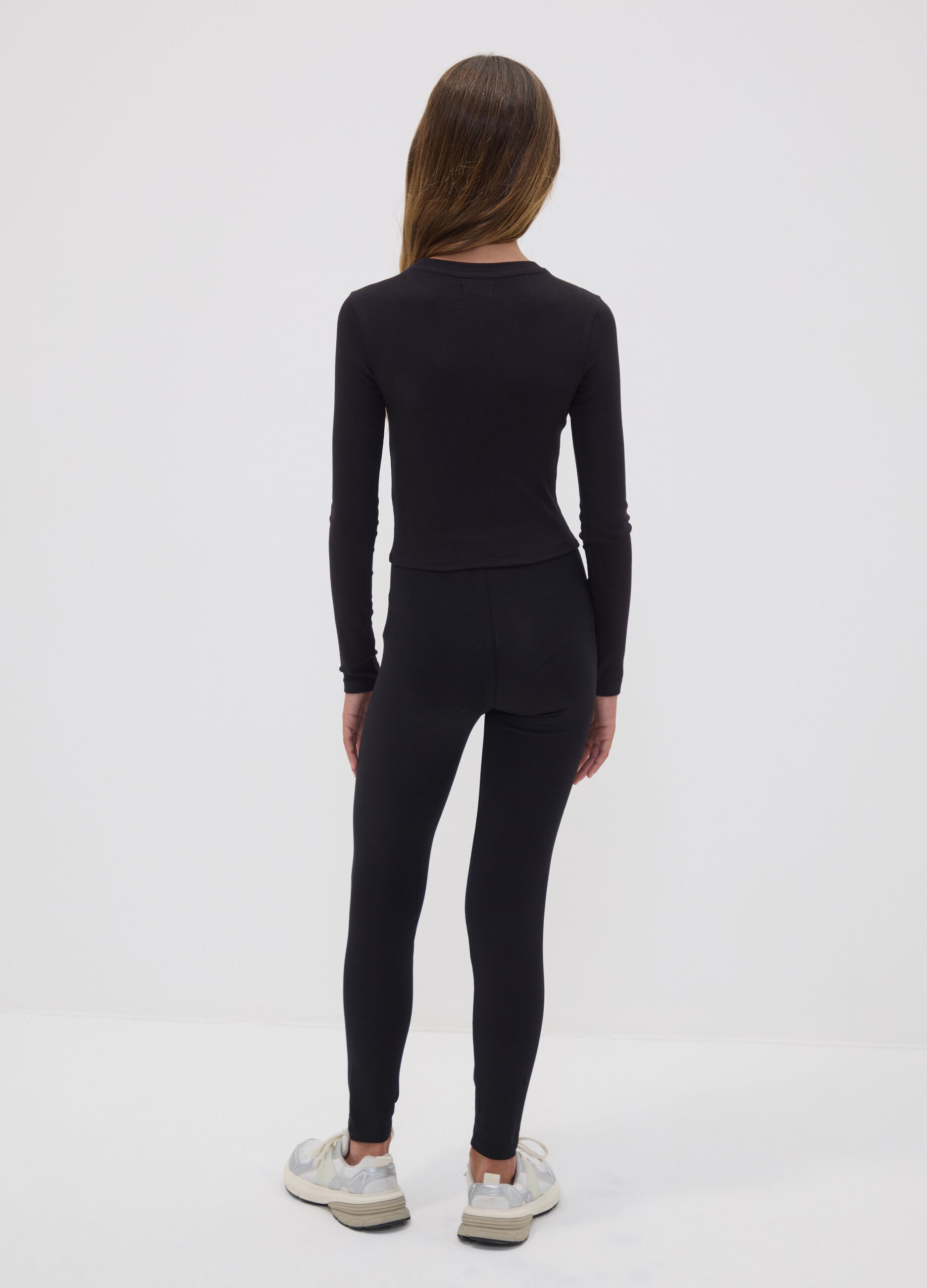Leggings skinny neri in cotone organico elasticizzato per ragazza