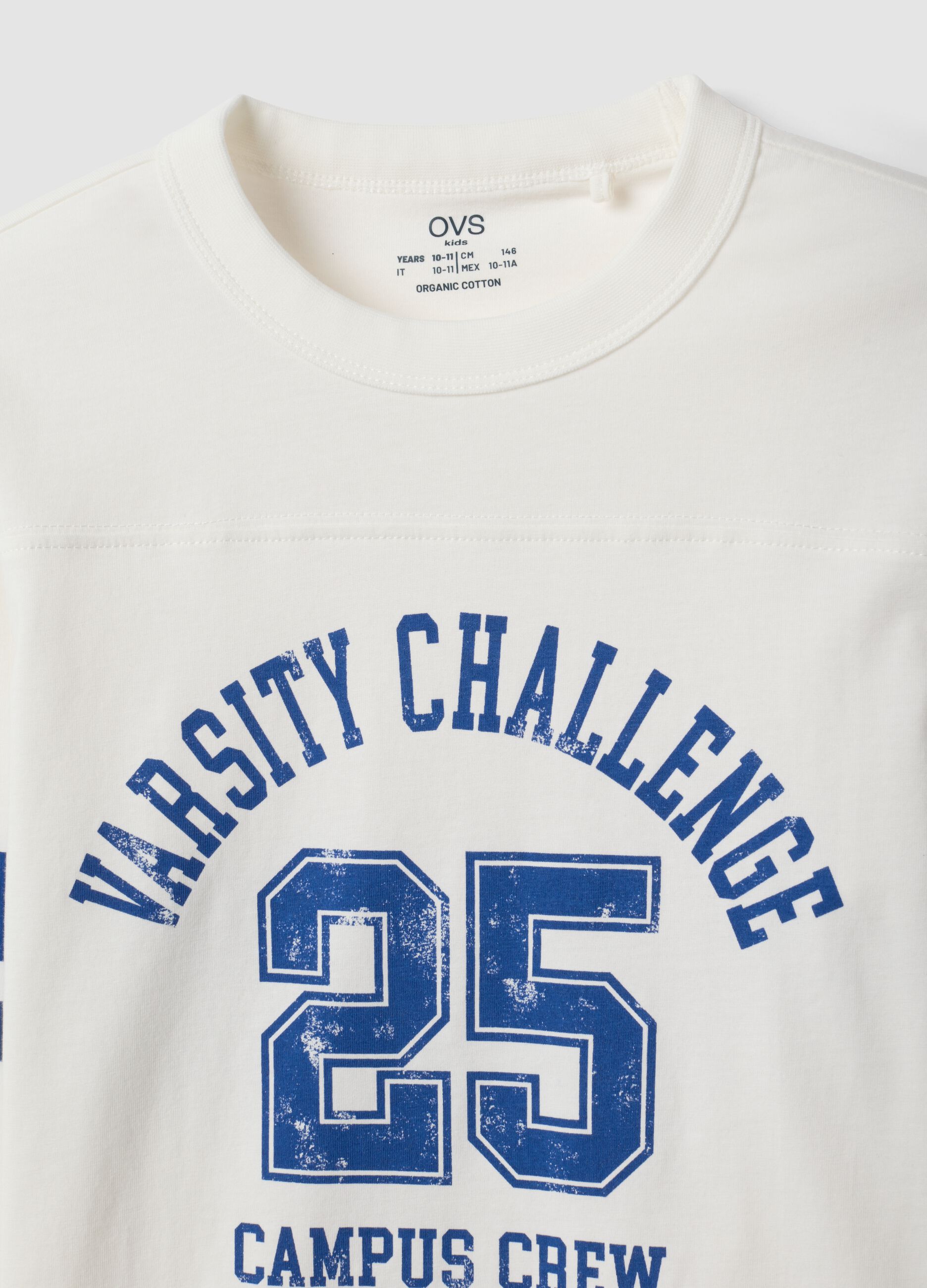 White organic cotton T-shirt with varsity print for boys