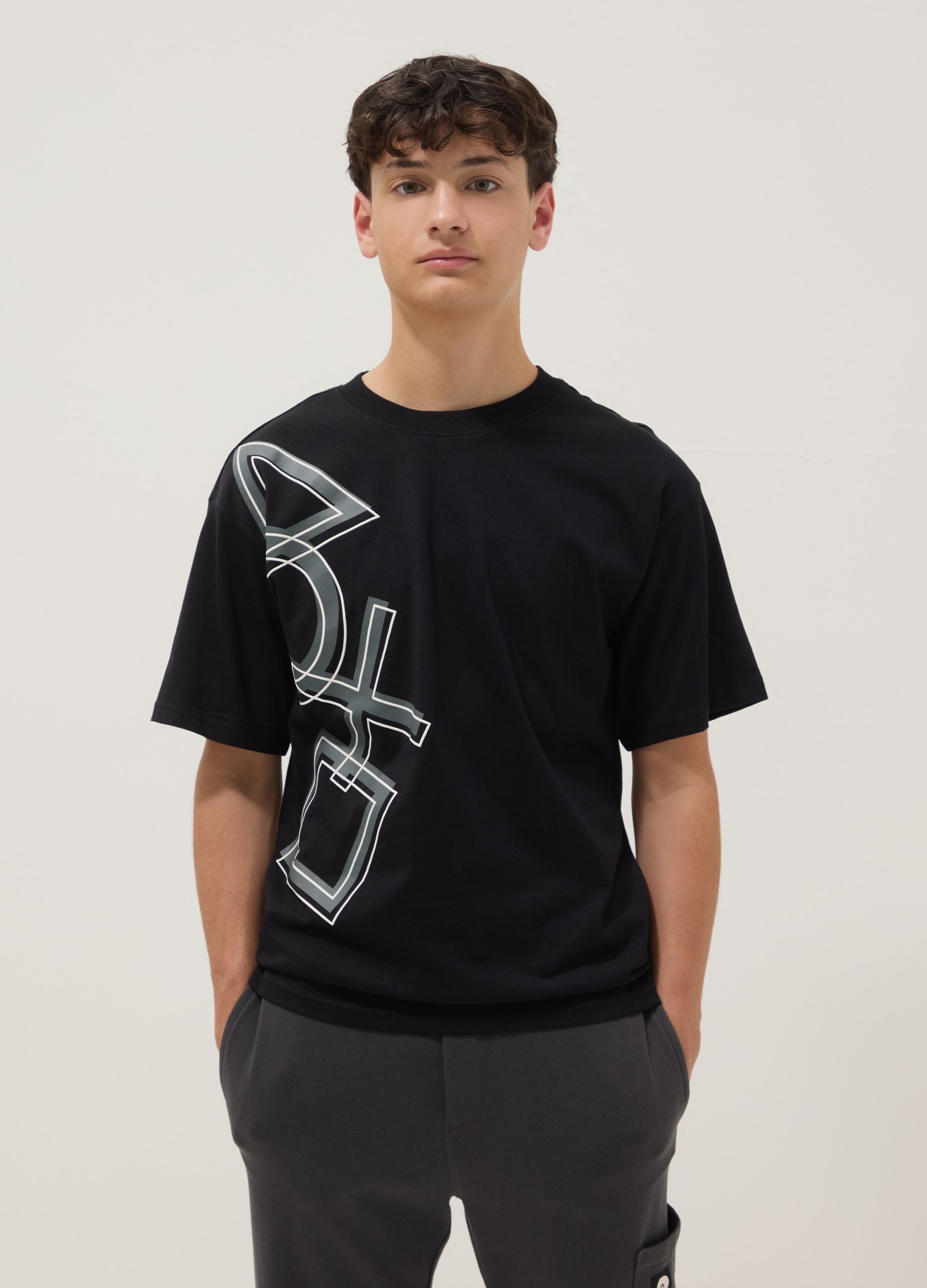 Schwarzes Jungen-T-Shirt aus 100 % Baumwolle mit PlayStation-Logo, Relaxed Fit