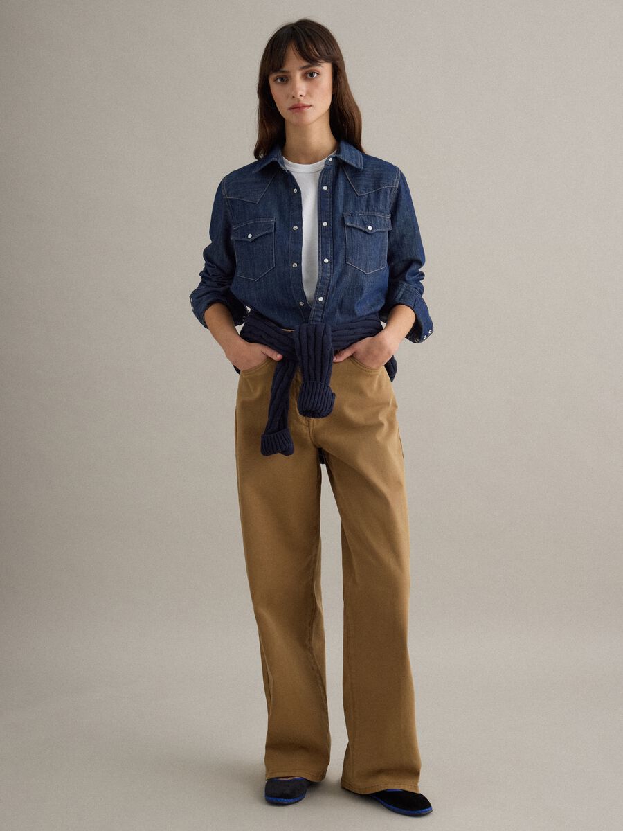 Regular fit blue denim pure cotton shirt_0