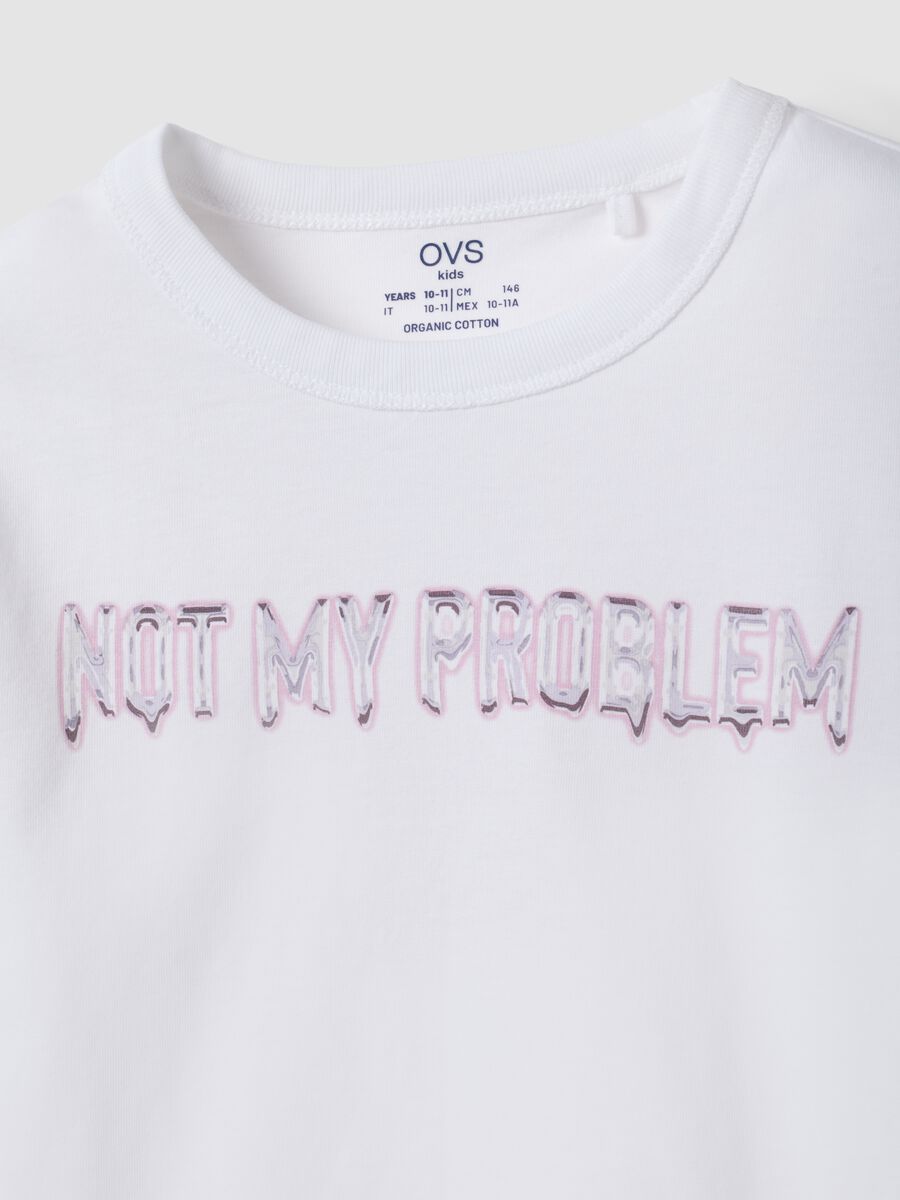White organic cotton cropped T-shirt with ribbed neckline for girls_1