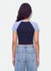 T-shirt blu in cotone elasticizzato a girocollo con maniche a contrasto_2
