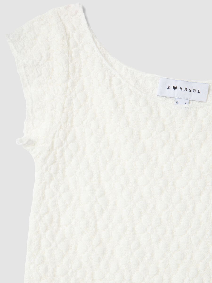 White slim fit cotton blend T-shirt with perforated design_5