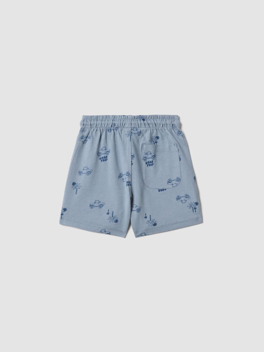 Blue pure cotton children's regular fit shorts with prints_1