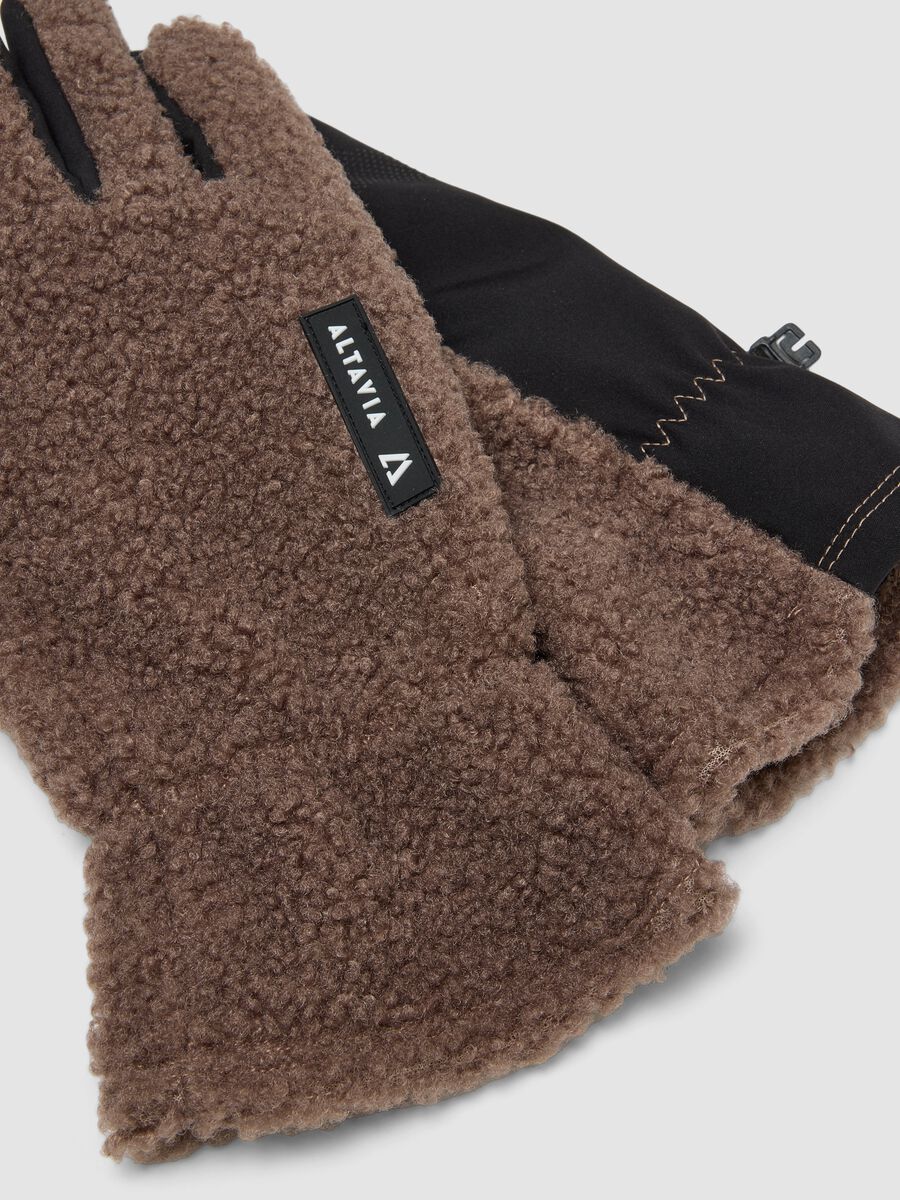 Brown stretch-fabric ski gloves with teddy-effect lining ALTAVIA WITH DEBORAH COMPAGNONI_1